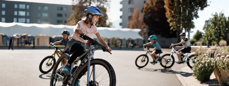 Kuvassa lapset pyöräilevät ympäriinsä torilla