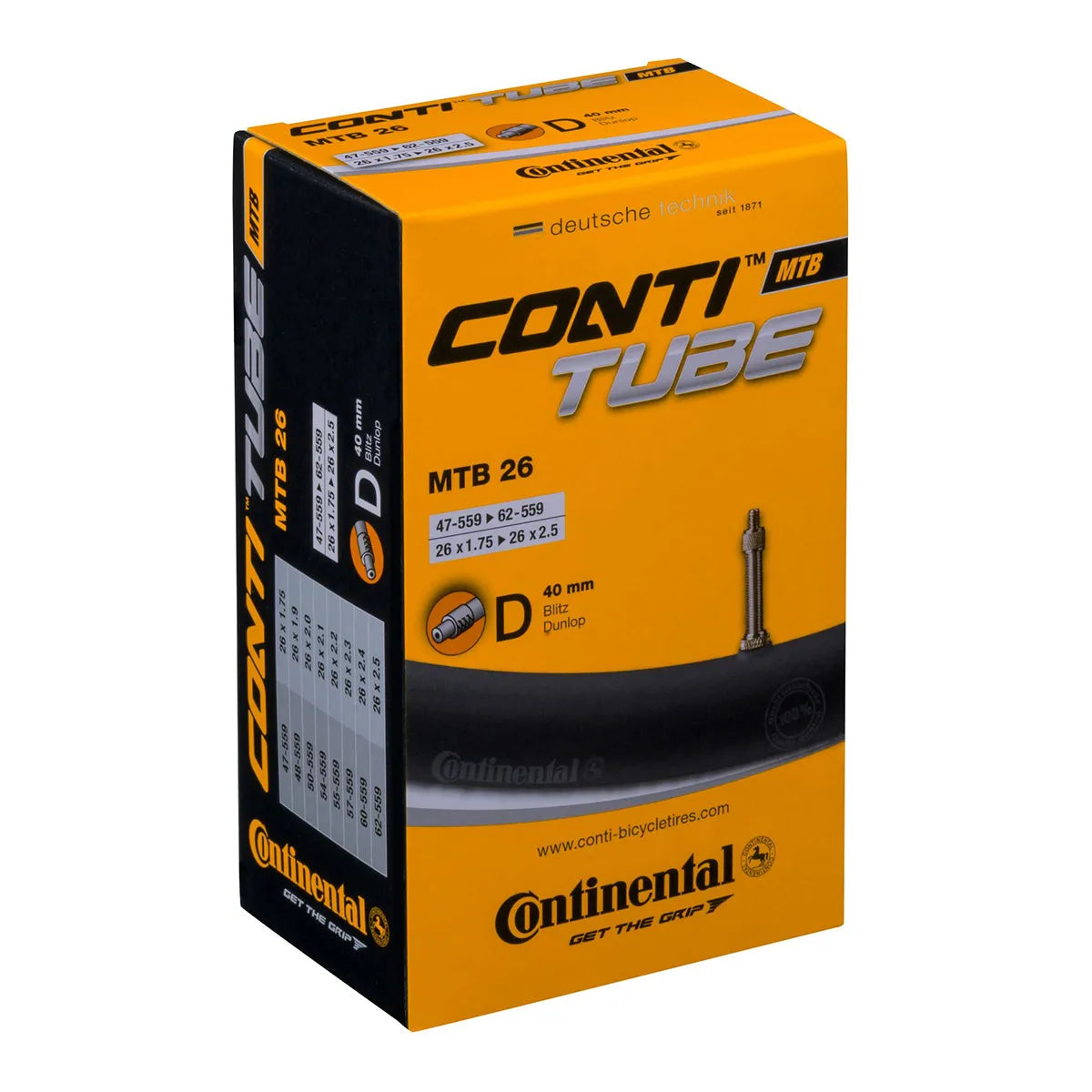 Continental Sisärengas 26" 47/62-559 – polkupyörän sisärengas, Dunlopventtiili 40mm